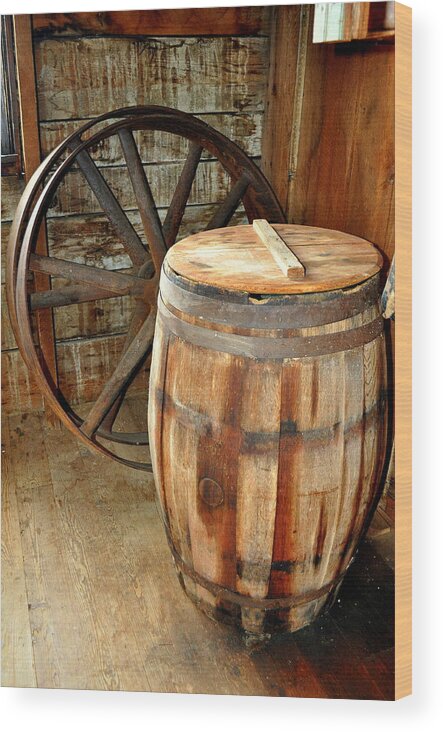 Still Life Wood Print featuring the photograph Barrel and Wheel by Marty Koch