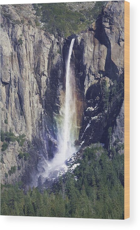 Digital Wood Print featuring the photograph Bridal Veil Falls Rainbow in Yosemite by Gregory Scott