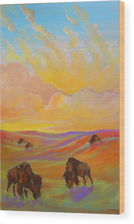 Buffalo Wood Print featuring the painting Buffalo Sunrise by Jenn Cunningham