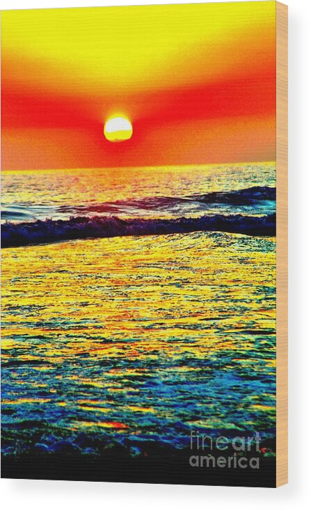 Sunset Wood Print featuring the mixed media Burning desire by Lauren Serene