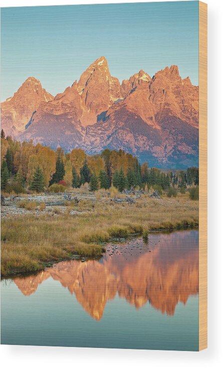 Grand Teton Wood Print featuring the photograph Cathedral Group Reflection by D Robert Franz