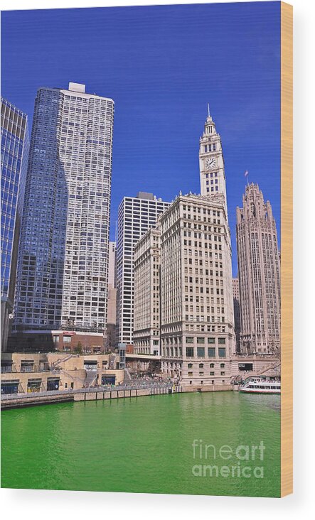 Wrigley Tower Chicago Wood Print featuring the photograph Chicago Downtown by Dejan Jovanovic