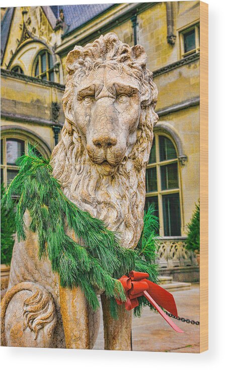 Lion Wood Print featuring the photograph Christmas Lion at Biltmore by William Jobes