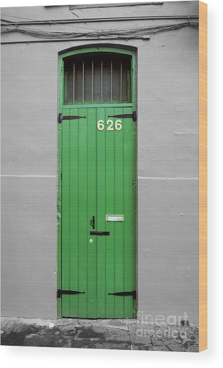 New Orleans Wood Print featuring the digital art Colorful Arched Doorway French Quarter New Orleans Color Splash Black and White by Shawn O'Brien