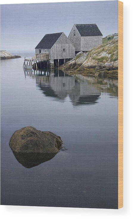 Morning Wood Print featuring the photograph Early Morning at Peggy's Cove Harbor by Randall Nyhof