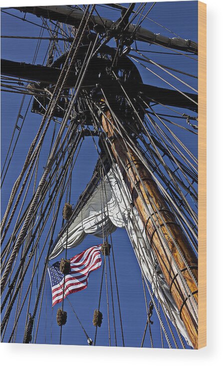 American Wood Print featuring the photograph Flag In The Rigging by Garry Gay
