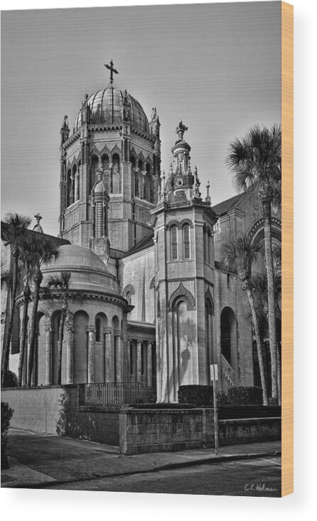 Flagler Wood Print featuring the photograph Flagler Memorial Presbyterian Church 3 - BW by Christopher Holmes