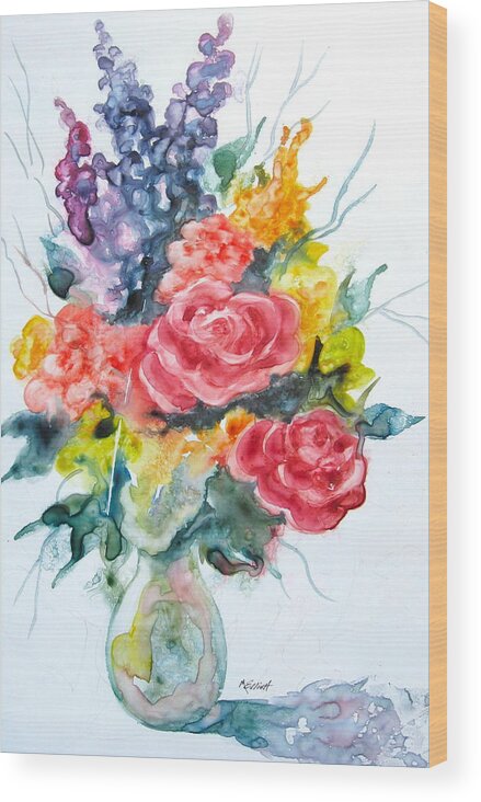 Yupo Wood Print featuring the painting Floral Fun With Yupo by Marsha Elliott