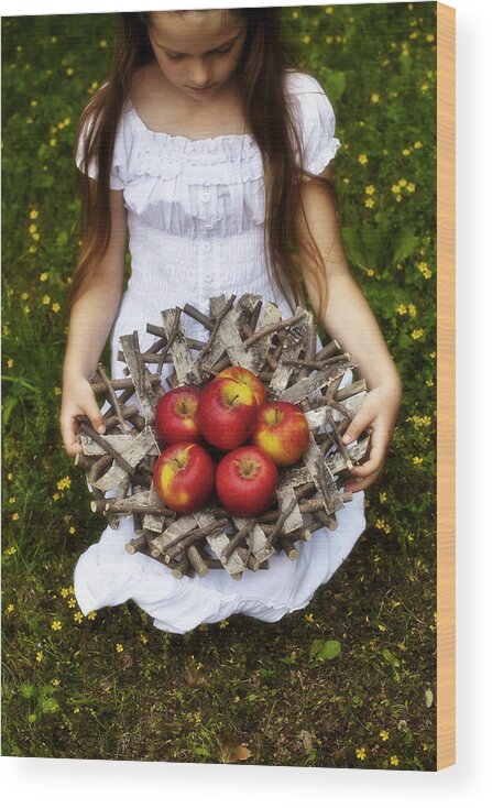 Girl Wood Print featuring the photograph Girl With Apples by Joana Kruse