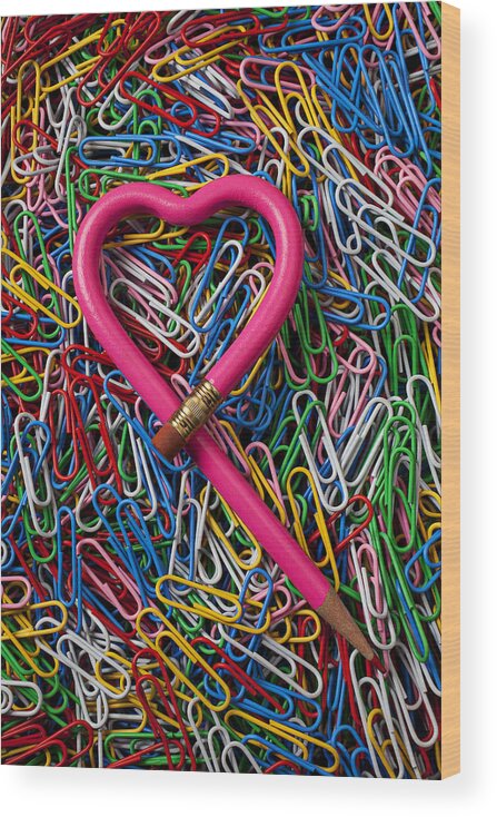 Heart Shaped Pink Pencil Love Wood Print featuring the photograph Heart Shaped Pink Pencil by Garry Gay