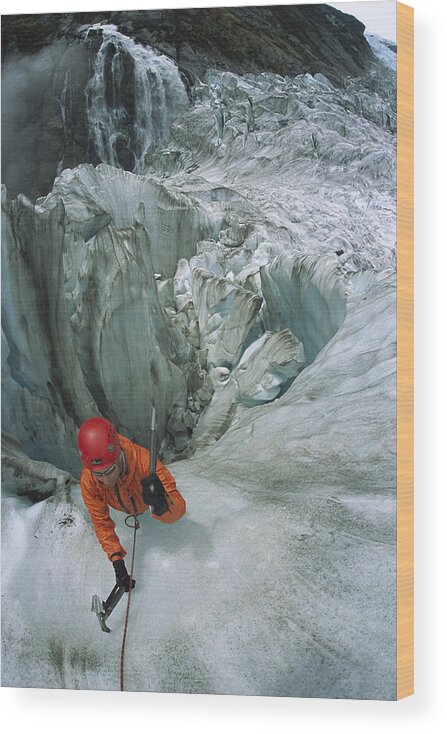 Hhh Wood Print featuring the photograph Ice Climber On Steep Ice In Fox Glacier by Colin Monteath