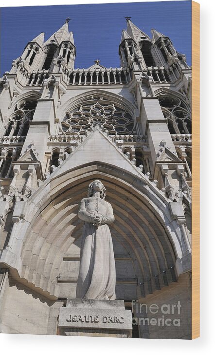 Spirituality Wood Print featuring the photograph Jeanne d'Arc statue and Cathedral by Sami Sarkis