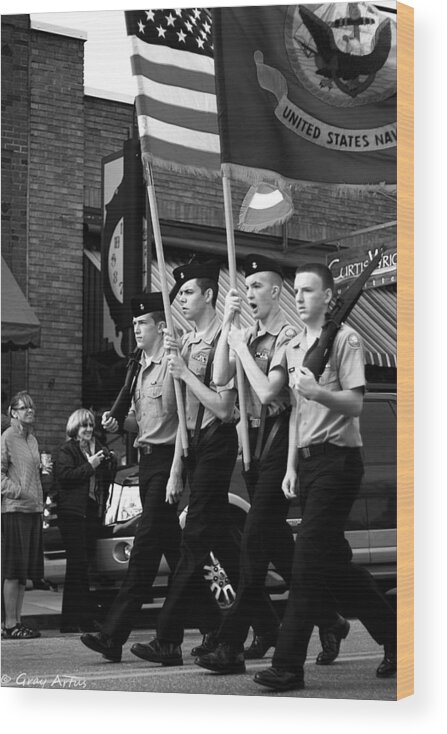 Parade Wood Print featuring the photograph JROTC Carrying Flag in the Parade by Gray Artus