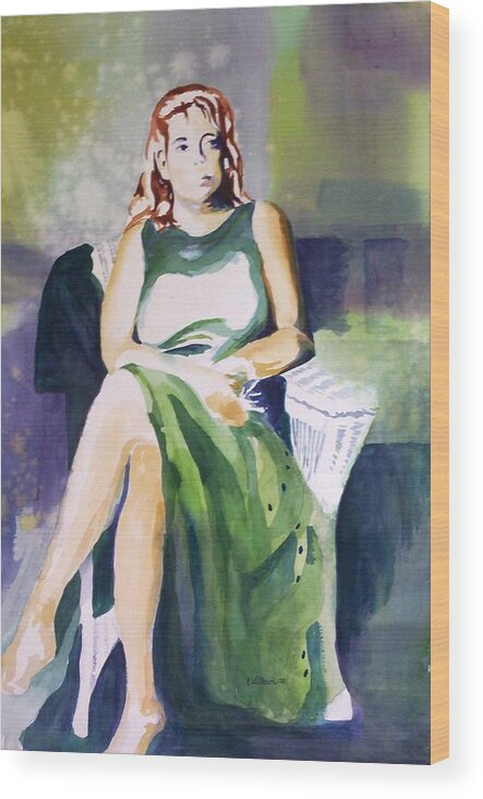 Portrait Wood Print featuring the painting Lady in green by Richard Willows