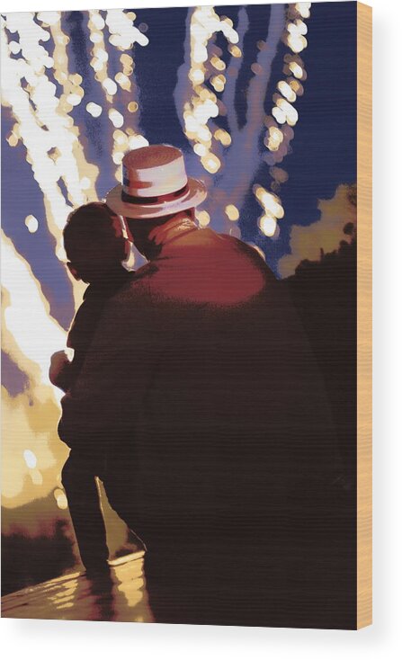 Fireworks Wood Print featuring the photograph Me and Papa - 4th of July by Angela Rath