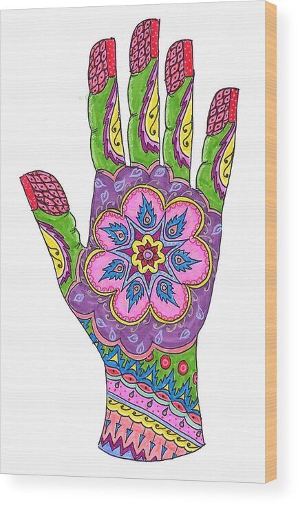 Hand Wood Print featuring the drawing Mehndi Pop Art IV by Suzan Sommers