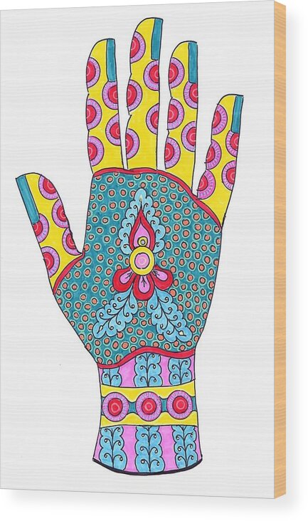 Hand Wood Print featuring the drawing Mehndi Pop Art VI by Suzan Sommers