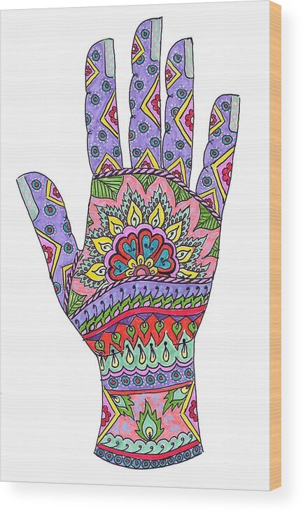 Hand Wood Print featuring the drawing Mehndi Pop Art XII by Suzan Sommers