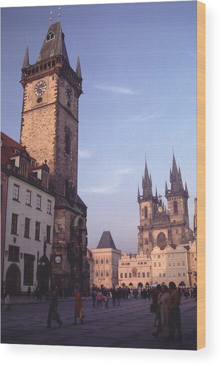 Old World Wood Print featuring the photograph Old Town Square Prague at Sunset by Tom Wurl