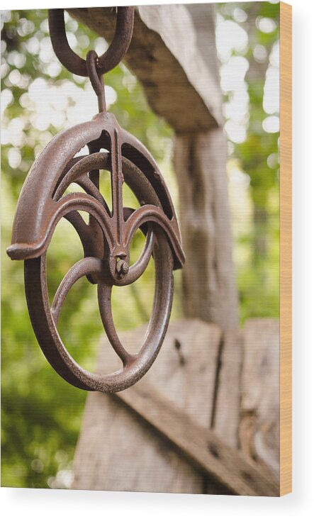 Old Pulley Wood Print featuring the photograph Old Well by Debbie Karnes