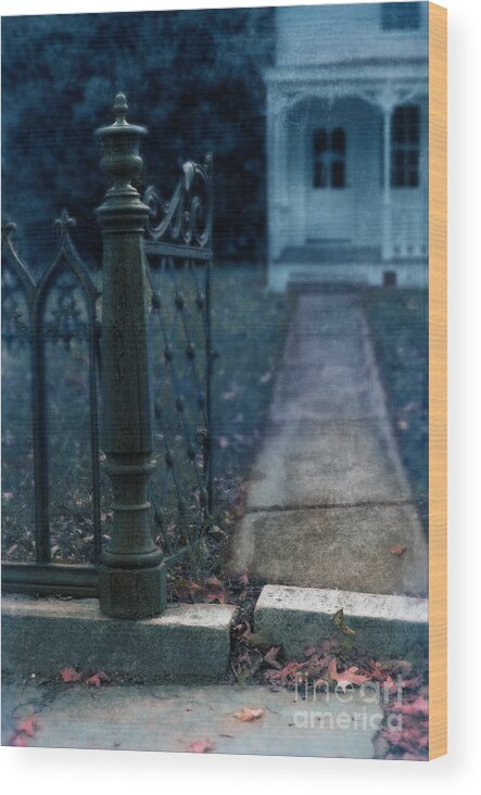 House Wood Print featuring the photograph Open Iron Gate to Old House by Jill Battaglia