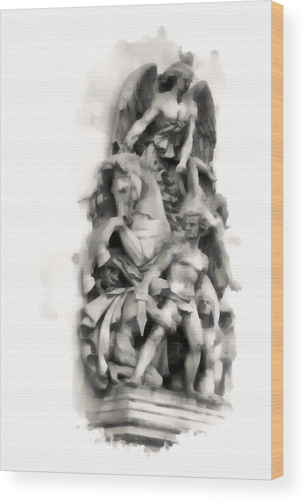 B&w Wood Print featuring the photograph Paris Statuary by Gordon Engebretson