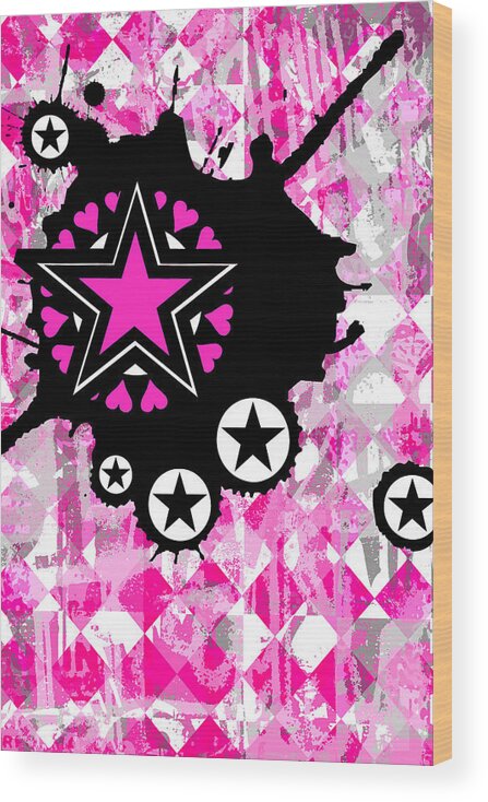 Star Wood Print featuring the digital art Pink Star 1 of 6 by Roseanne Jones