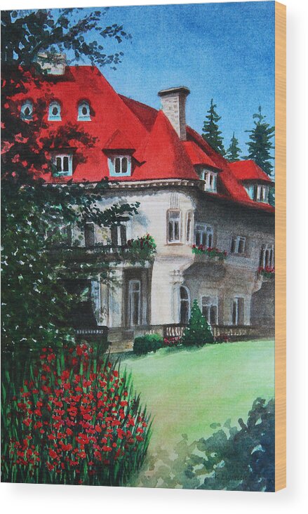 Pittock Mansion Wood Print featuring the painting Pittock Mansion - Portland Oregon by Kerri Ligatich