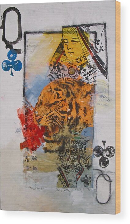 Abstract Painting Wood Print featuring the painting Queen of Clubs 4-52 2nd series by Cliff Spohn