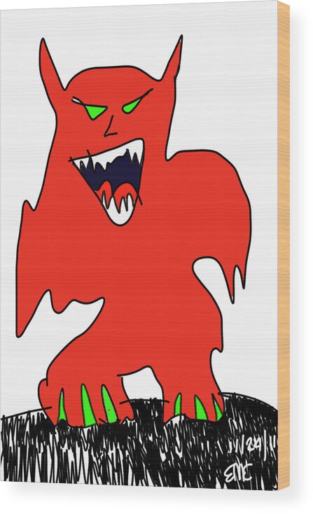 Red Monster Fun Sketch Wood Print featuring the digital art Red Monster 1 112411 by Eric Elizondo