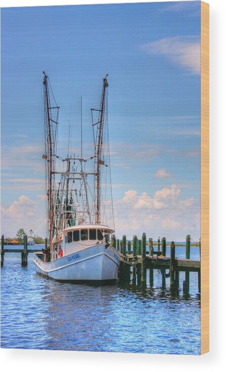 Coastal Wood Print featuring the photograph Shrimp Boat at Dock by Barry Jones