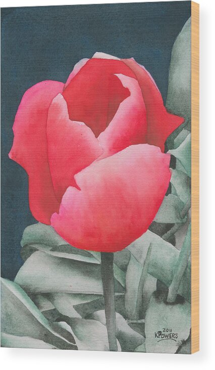 Flower Wood Print featuring the painting Single Tulip by Ken Powers