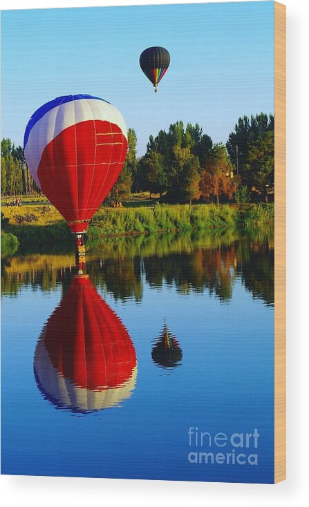 Balloon Wood Print featuring the photograph Skimming The Waters by Jeff Swan