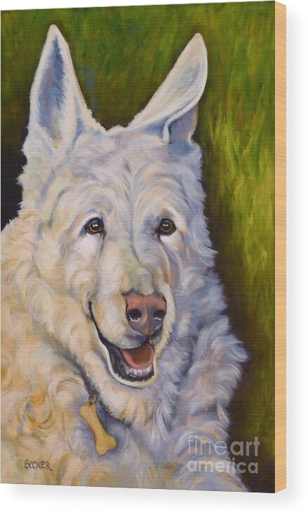 Dog Wood Print featuring the painting Snow Shepherd by Susan A Becker