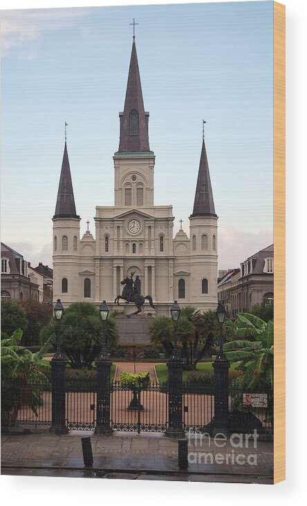 Travelpixpro New Orleans Wood Print featuring the photograph St Louis Cathedral on Jackson Square in the French Quarter New Orleans by Shawn O'Brien