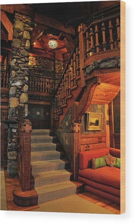 Gillette Castle Wood Print featuring the photograph Stairway In Gillette Castle Connecticut by Dave Mills