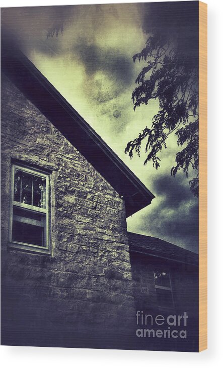 House Wood Print featuring the photograph Stone House in Storm by Jill Battaglia