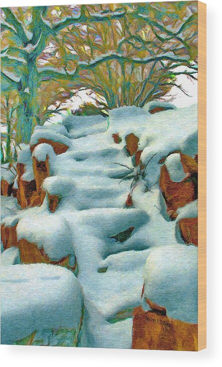 Stone Wood Print featuring the painting Stone Steps in Winter by Jeffrey Kolker