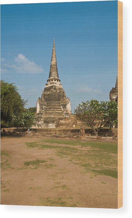 Architecture Wood Print featuring the photograph Stupa chedi of a Wat in Thailand by U Schade