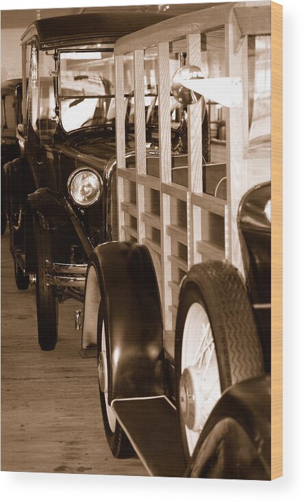 Old Vehicles Shipping Vessel San Francisco Ca Cars Trucks Vintage Floating Museum Wood Print featuring the photograph The Old Line Up by Holly Blunkall