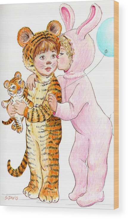 Costume Wood Print featuring the drawing Tiger and Bunny in the Children's Parade by Dee Davis