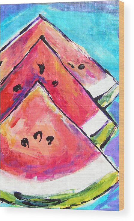 Sliced Watermelon Wood Print featuring the painting Triangulations by Judy Rogan