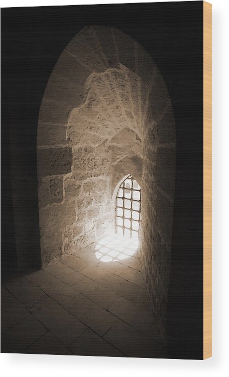 Sepia Wood Print featuring the photograph Tunneled Arch Window by Donna Corless