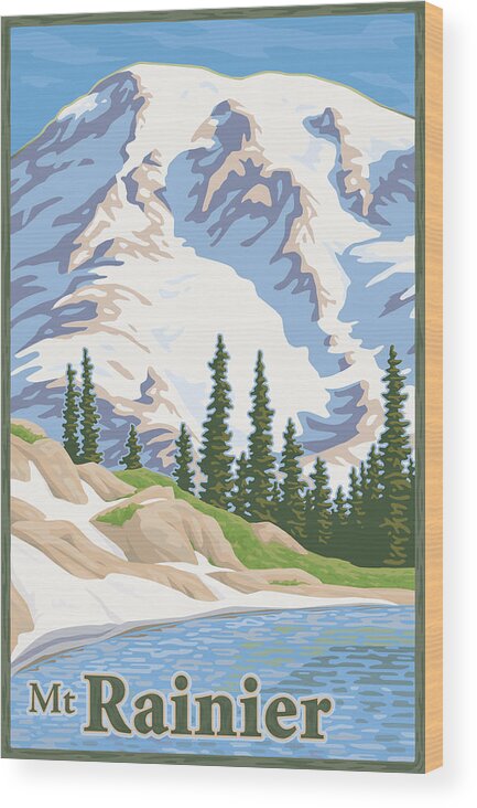 Mount Wood Print featuring the digital art Vintage Mount Rainier Travel Poster by Mitch Frey