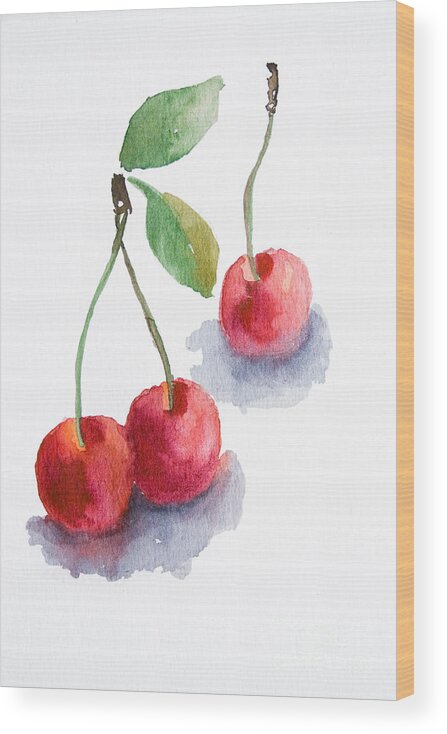 Berry Wood Print featuring the painting Watercolor cherry by Regina Jershova