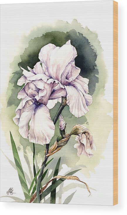 Floral Wood Print featuring the painting White Iris by Bob George