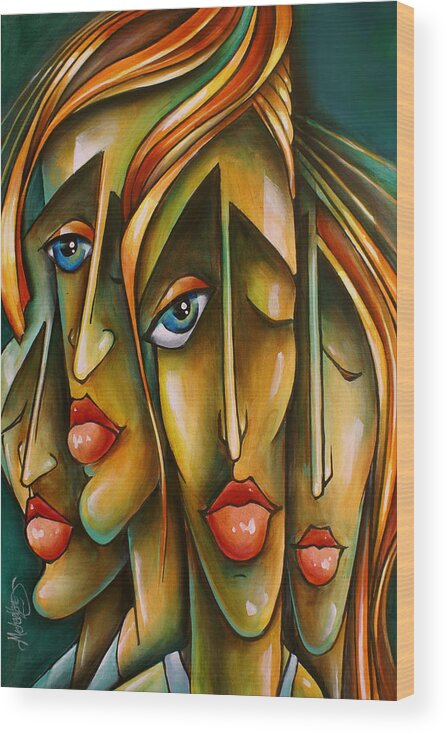Portrait Wood Print featuring the painting ' Pose ' by Michael Lang