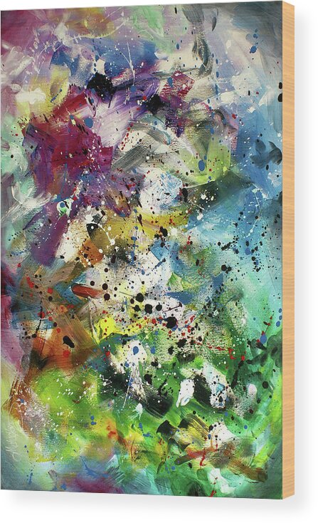 Abstract Wood Print featuring the painting ' All at Once ' by Michael Lang
