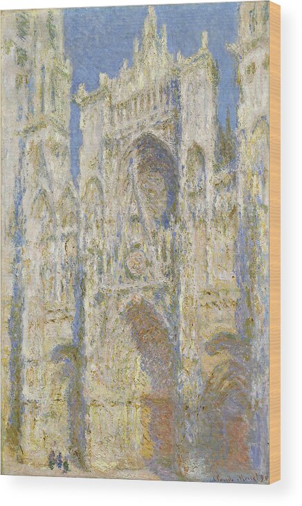 Rouen Wood Print featuring the painting Rouen Cathedral West Facade Sunlight by Claude Monet