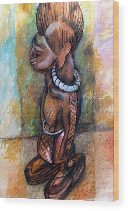 African Wood Print featuring the painting African Statue #1 by Joe Roache